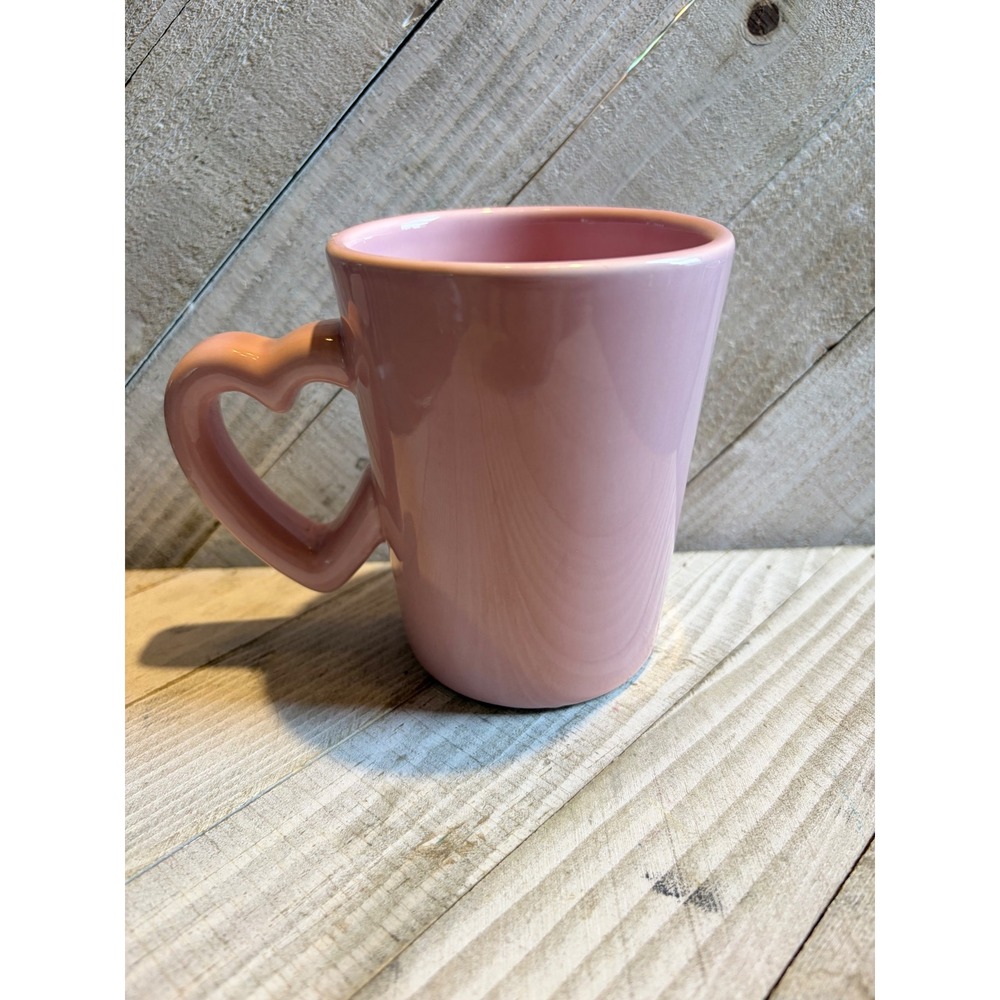 Williams Sonoma Pink Heart Handle Coffee Mug Ceramic Valentine Tea Cup